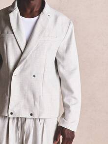Musero Oversized Tailored Suit Smart Style Stud Press Fastening Welt Pockets Blazer Jacket Spring Summer - Grey - View 6