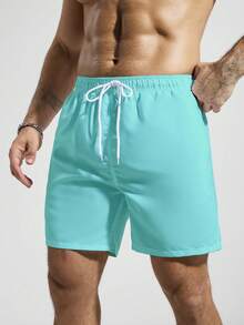 Surfspeed Celana Pria Polos dengan Pinggang Elastis dan Tali Serut, Desain Saku, Kasual untuk Sehari-hari, Cocok untuk Pantai, Liburan, Pantai, Hawaii, Tropis, Berenang, dan Mandi. - Mint Blue - View 4