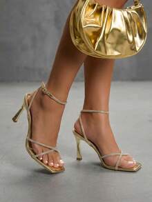 CUCCOO SZL Women Shoes Spring And Summer New Diamond Strap Cross Strap Ankle Strap High Heel Sandals Fashion Comfortable Versatile Sexy Party Banquet - Drill Belt Light Gold 3 # - View 8