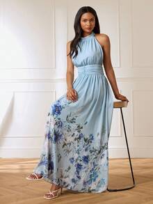 Lilora Women's Elegant Romantic Floral Print Dress High-End Fashion Versatile Suitable For Commuting Daily Casual Birthday Mother Of The Bride Wedding Garden - Blue - View 6