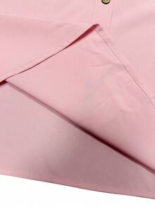 EMERY ROSE Women's Fashionable Solid Color Short Sleeve Shirt With Button Design - Pink - View 3