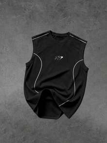 Sport MetroGents 男士夏季星星印花對比滾邊寬鬆版型運動背心，健身、度假 - 彩色 - 查看 3