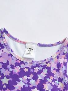SHEIN Rompi Olahraga Kasual untuk Anak Perempuan dengan Leher Bulat dan Motif Bintang Lima, Cocok untuk Aktivitas Sehari-hari. - Purple - View 9