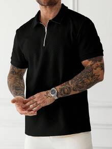 Manfinity Homme 男士大尺碼成熟休閒短袖 Polo 衫 - 黑色 - 查看 3