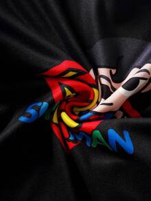 SUPERMAN X SHEIN Bộ đồ mặc nhà thường ngày cho bé trai áo thun ngắn tay và quần in họa tiết hoạt hình - màu đen - Xem 6