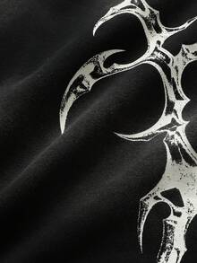 ROMWE MEN Pantalones cortos lavados con estampado de diamantes brillantes y estampado de letras de calle para hombres - Negro - Ver 6