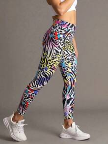 SHEIN Abbigliamento per ragazze adolescenti con stampa leopardata & zebra, casual versatile per uso quotidiano, viaggi, sport, ritorno a scuola - Multicolore - Visualizzare 3