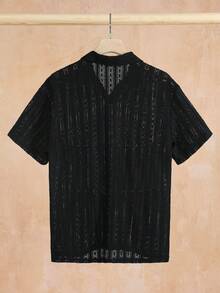VENTUSAIL 男士休閒復古度假風寬鬆短袖 Polo 衫，美國日、度假、禮物 - 黑色 - 查看 2