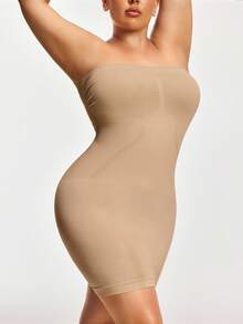 SHAPORA Women's Solid Color Elastic Comfortable Plus Size Shapewear Slips - Apricot - View 4