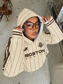 Muchica Sudadera ligera con estampado de color de contraste en estilo deportivo minimalista casual, adecuada para otoño/invierno y primavera/verano - Multicolor - Ver 1