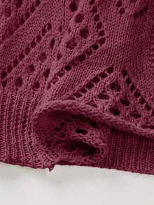 SHEIN Holidaya Women's Summer Solid Color 3/4 Sleeve Hollow Waist Knot Knit Cardigan - Red Violet - View 6