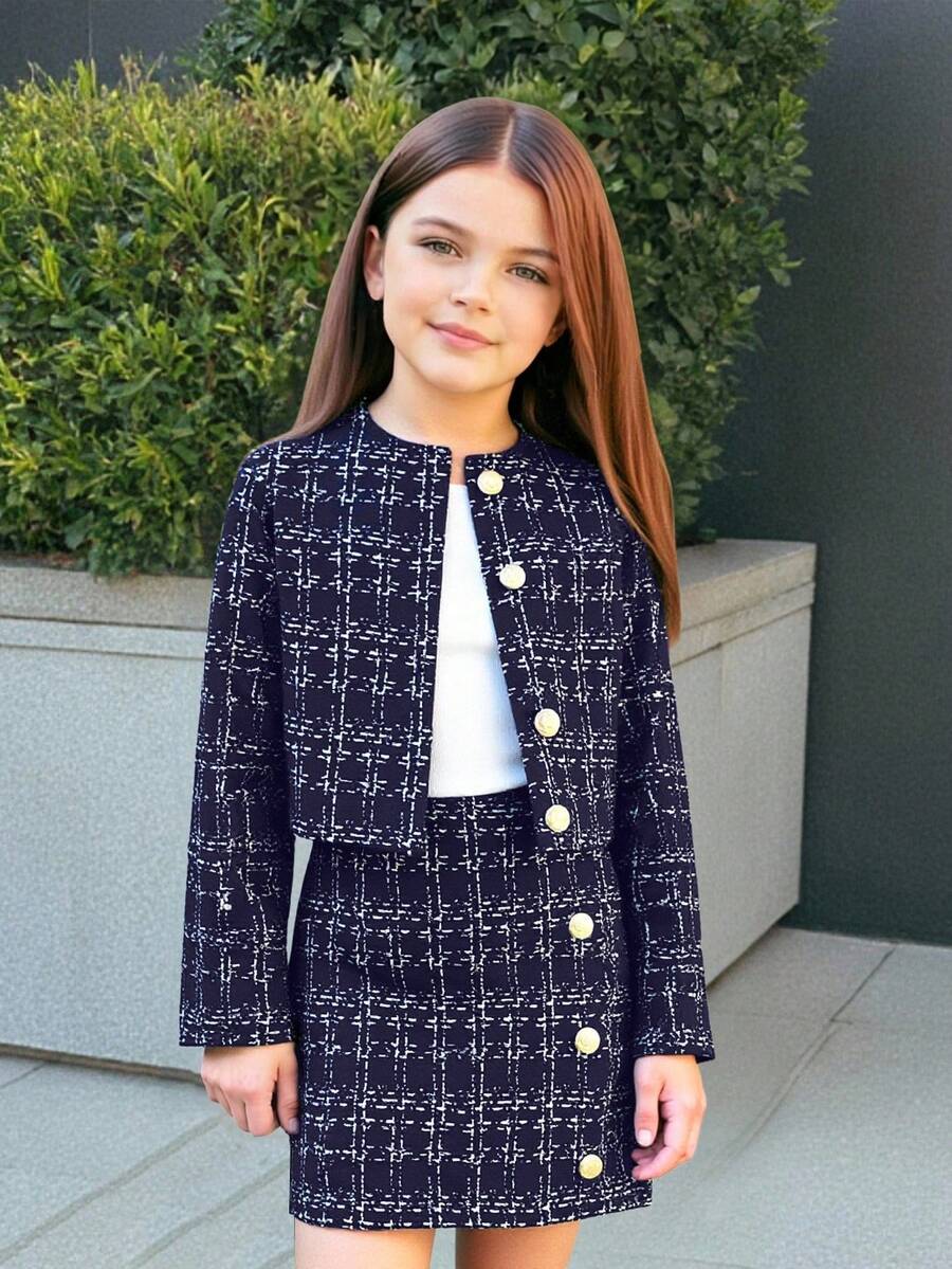 Firerie Kids Firerie Kids Tween Girl 都市時尚長袖夾克與裙子套裝 - 藍色 - 查看 1