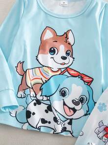 SHEIN Young Boy Cartoon Print Crew Neck Long Sleeve Top And Elastic Waist Long Pants Loungewear Set - Baby Blue - View 3
