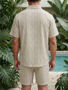 VENTUSAIL 男士條紋單排扣短袖襯衫與短褲休閒日常套裝，度假 - 彩色 - 查看 2