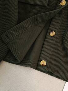 EMERY ROSE Casual Solid Color Cropped Jacket, Versatile For Commuting, Autumn Green Jacket Crop Jacket - Army Green - View 6