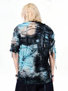ROMWE MEN Street Life Men's Street Fashion Ripped Multicolor Short Sleeve T-Shirt - Multicolor - View 6