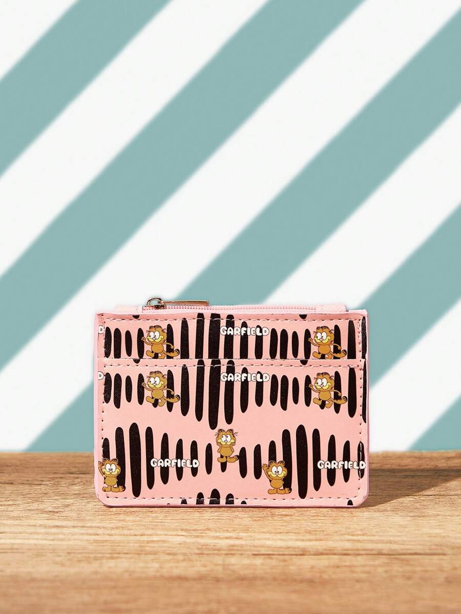 GARFIELD | SHEIN Sweet And Cool Powder Wallet, Striped Full-Printed Card Bag, Multi-Card Space. - Pink - View 1