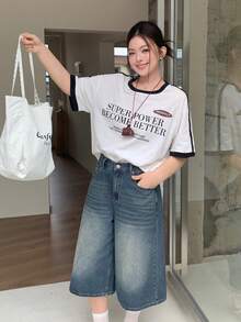 Dazy Plus 復古水洗牛仔破洞街頭風部落客休閒大尺碼女款春夏季短版牛仔褲 - 中等水洗藍 - 查看 8