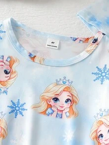 Genkimix Kids 女童幼兒簡約時尚粉色與灰色可愛卡通羊印花2件組短袖長版睡袍家居服 - 藍色 - 查看 9