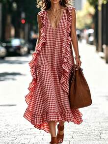 Women Midi Dresses - Red and White - View 6