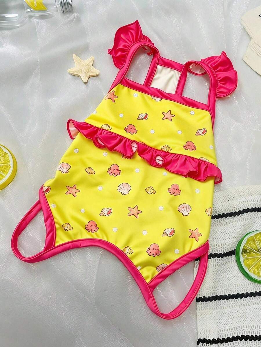 PETSIN Pet Swimsuit, Ruffled One-Piece Pet Bathing Suit With Cute Sea Fish Print, Quick Dry Puppy Swimwear For Small Dogs & Cats, Summer Beach Pool Outfit - Yellow - View 1