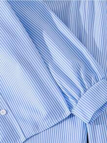 INAWLY Casual Commute Loose Open Front Striped Shirt & Elastic Waist Straight Leg Pants 2 Pieces Set - Blue - View 4