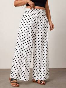 Enliva Plus Size Women's Pure Apricot Polka Dot Wide Leg Pants, Elegant Style, Fashionable And Versatile, Suitable For Commuting And Office Wear - Multicolor - View 4
