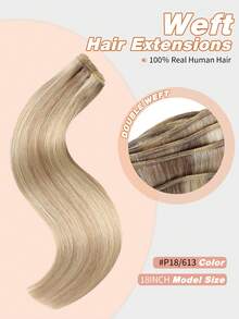 Extensiones de cabello cosidas sin costuras de 100g con reflejos rubio ceniza de mezcla natural, cabello humano real negro de 22 pulgadas, extensiones de cabello Remy de doble trama para volumen y longitud - S18/613 - Ver 2