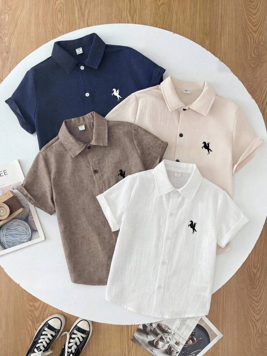 SHEIN 男童夏季休闲短袖衬衫