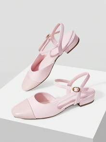 MOTF LADIES' NEW FRENCH RETRO SMALL SQUARE HEAD REAR STRAP FLAT SOLE SHOES ARE ELEGANT, VERSATILE AND COMFORTABLE - Pink - View 2