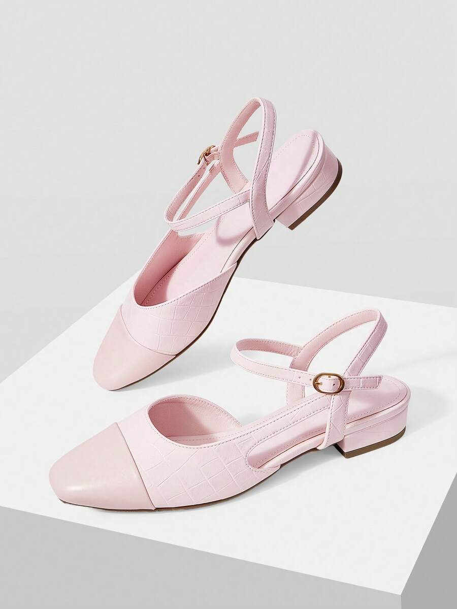 MOTF LADIES' NEW FRENCH RETRO SMALL SQUARE HEAD REAR STRAP FLAT SOLE SHOES ARE ELEGANT, VERSATILE AND COMFORTABLE - Pink - View 2