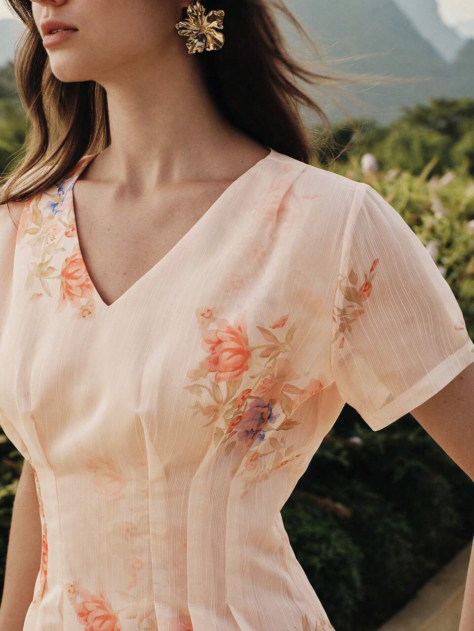 WOMEN'S ELEGANT VACATION PLEATED WAIST CINCHED FLORAL PRINT DRESS