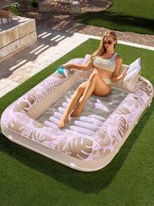 Fashionable Tropical Inflatable Sun Swimming Ring With Detachable Pillow-Adult Heavy-Duty Swimming Pool Accessories, Sun Bath And Relaxation; Swimming Ring With Ribbed Base Is Suitable For Lake, River And Ocean Play; Swimming Pool Party Supplies, Summer Swimming Pool Inflatable Swimming Ring - Floating Liner - View 4