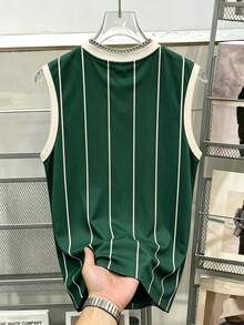 Manfinity Joysei Standard Size Men's Retro Letter Green Striped Tank Top Vest - Multicolor - View 2