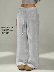 SHEIN Tall CURVE Pantalon long ample et polyvalent à jambes larges avec taille à cordon de serrage et rayures pour femmes grandes tailles - Bleu marine - Voir 8