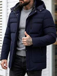 Manfinity Homme Men's Long Sleeve Zip-Up Hooded Winter Coat, Puffer - Royal Blue - View 2