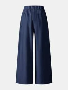 Firerie Kids Firerie Kids Tween Girl Solid Color Elastic Waist Straight Leg Loose Fit Long Pants - Navy Blue - View 3