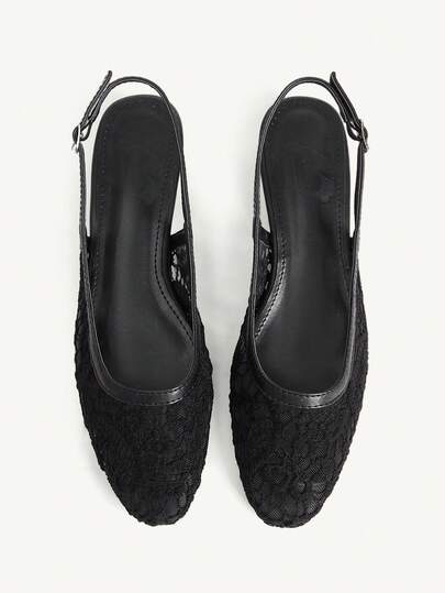CUCCOO CHICEST Women Shoes Round Heel Black Lace Mesh Back Lift Sexy Fashion Elegant Daily Versatile Banquet Party Flat Shoes