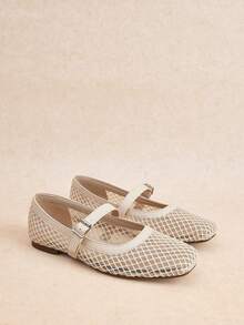 Rosivie Spring And Summer New Apricot Mesh Yarn With French Women's Flat Shoes Fashionable And Elegant Versatile Commuting Low Vamp Fashion Summer Breathable - Coarse mesh apricot 3 # - View 3