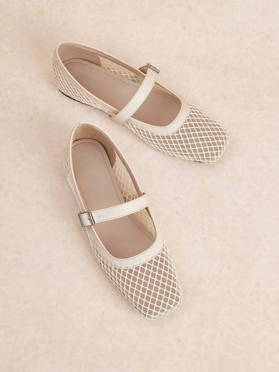 Rosivie Spring And Summer New Apricot Mesh Yarn With French Women's Flat Shoes Fashionable And Elegant Versatile Commuting Low Vamp Fashion Summer Breathable - Coarse mesh apricot 3 # - View 1