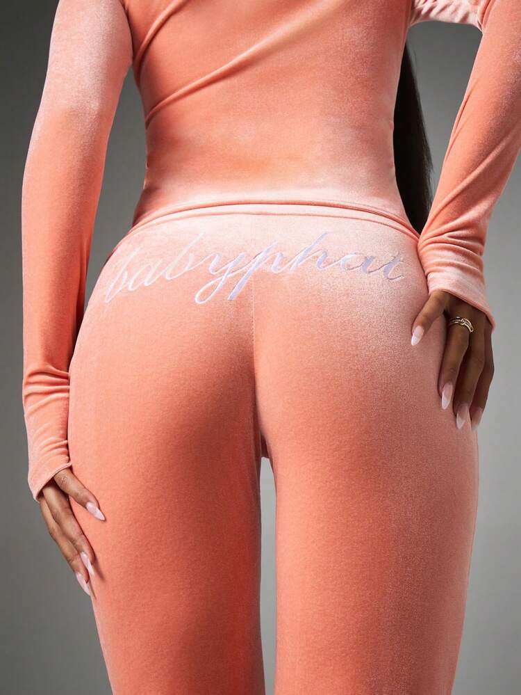 BABYPHAT Velour Flare Leggings With Embroidered Logo Detail And Wide-Leg Silhouette