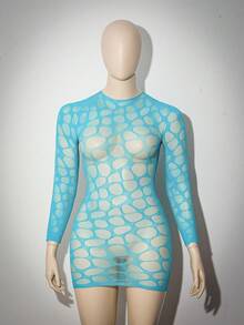 AltCore 1pc Plus Size Sexy Mesh Dress - Baby Blue - View 7
