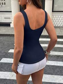 Avenya Women's Large U-Neck Stud Decor Vest - Navy Blue - View 2