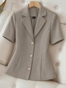 GlowEve CURVE Plus Size Summer Casual Elegant Normal Beige Short Sleeve Blazer Teachers' Day Formal - Apricot - View 1