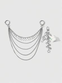 ROMWE Kawaii 1 Ins Creative Silver Note Multi-Layer Hollow Chain Star Pendant Cartoon Flocking Rabbit DIY Keychain Bag Pendant, Girls Wear Holiday Gifts Every Day - Silver - View 6