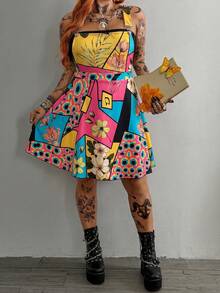 Whyspr Plus Size Spring Summer Multi-Color Patchwork Strap Dress - Multicolor - View 5