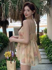 DAZY 女款度假休閒夏季全花卉印花寬鬆長袖圓領襯衫 - 粉色 - 查看 2