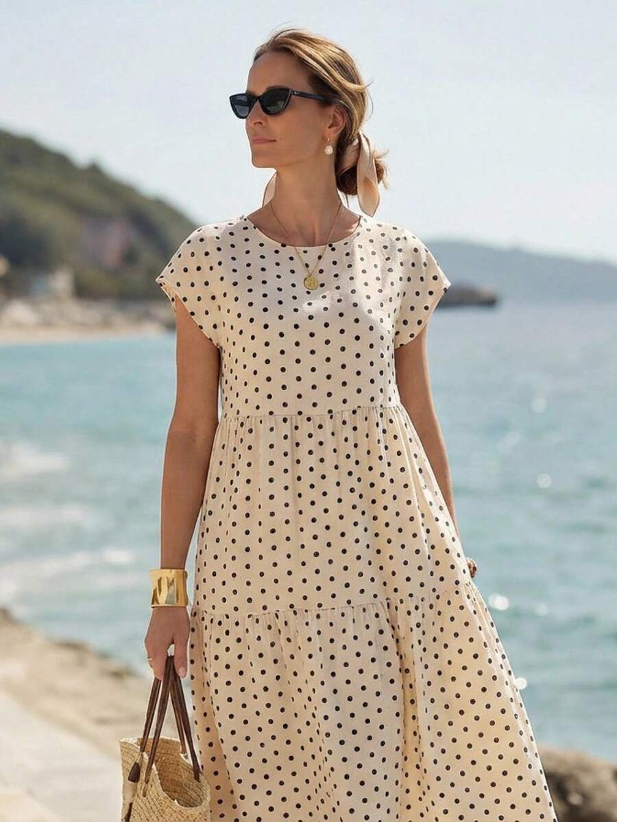 SHEIN LUNE 女士休闲波点印花度假连衣裙 - 彩色 - 查看 1