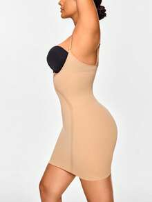 SHAPORA 女性對比色簡約日常穿搭背心連身裙 - 米色 - 查看 4