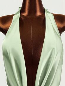 Women's Spaghetti Strap Deep V-Neck Casual Elegant Silk Finish Glossiness Sexy Grace Dress Night Out Sage Green Summer - Green - View 6